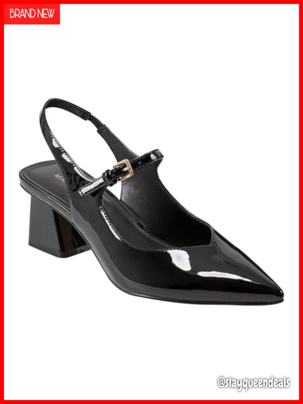 Luney Faux Patent Leather Slingback Pumps Pointed Toe Block Heel 2.17" Formal